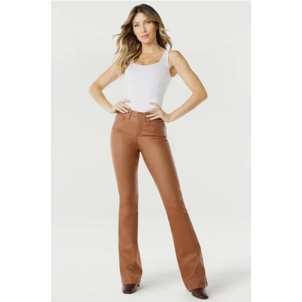 Sofia Vergara Melisa‎ Flare Faux Leather Pants Women's Moto 18 Brown Stretch